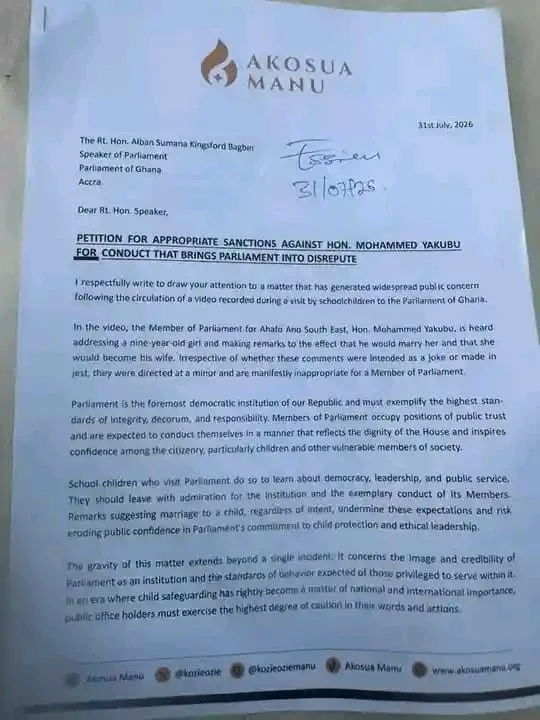Akosua Manu petitions Parliament to sanction MP over remarks to schoolgirl
