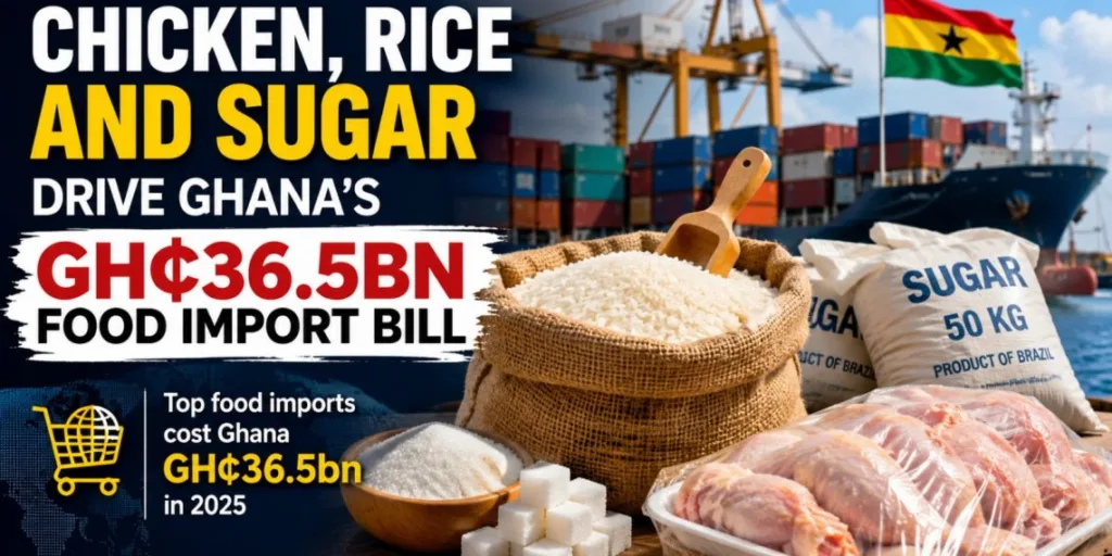 Ghana’s food import bill hits GH¢36.5bn in 2025, driven by cereals, chicken and animal products
