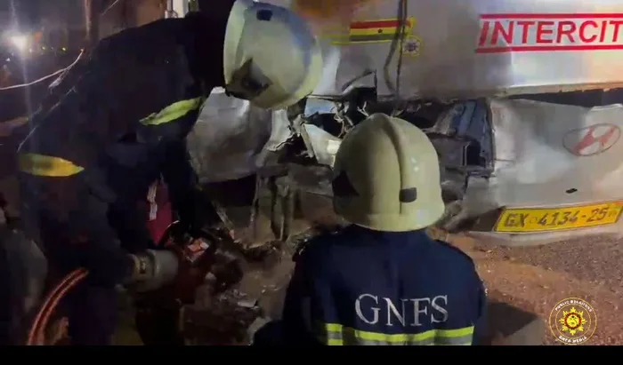 Firefighters cut through mangled taxicab to save trapped passenger after STC bus crash