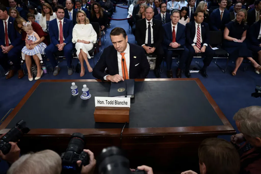 Republican presses Blanche on Trump-IRS settlement at Senate hearing